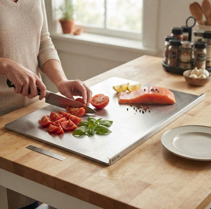 Stainless Steel Large Cutting Board with Double-Sided Functionality | Durable and Hygienic for Versatile Food Preparation