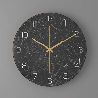 Large Modern Wall Clock with Marble Look and Silent Quartz Movement –11.81 inch Diameter Wall Clock Decor