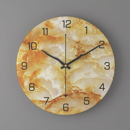 Large Modern Wall Clock with Marble Look and Silent Quartz Movement –11.81 inch Diameter Wall Clock Decor