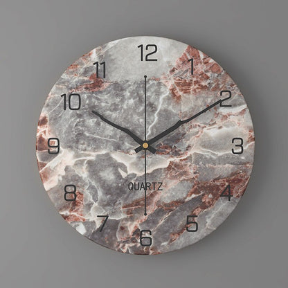 Large Modern Wall Clock with Marble Look and Silent Quartz Movement –11.81 inch Diameter Wall Clock Decor
