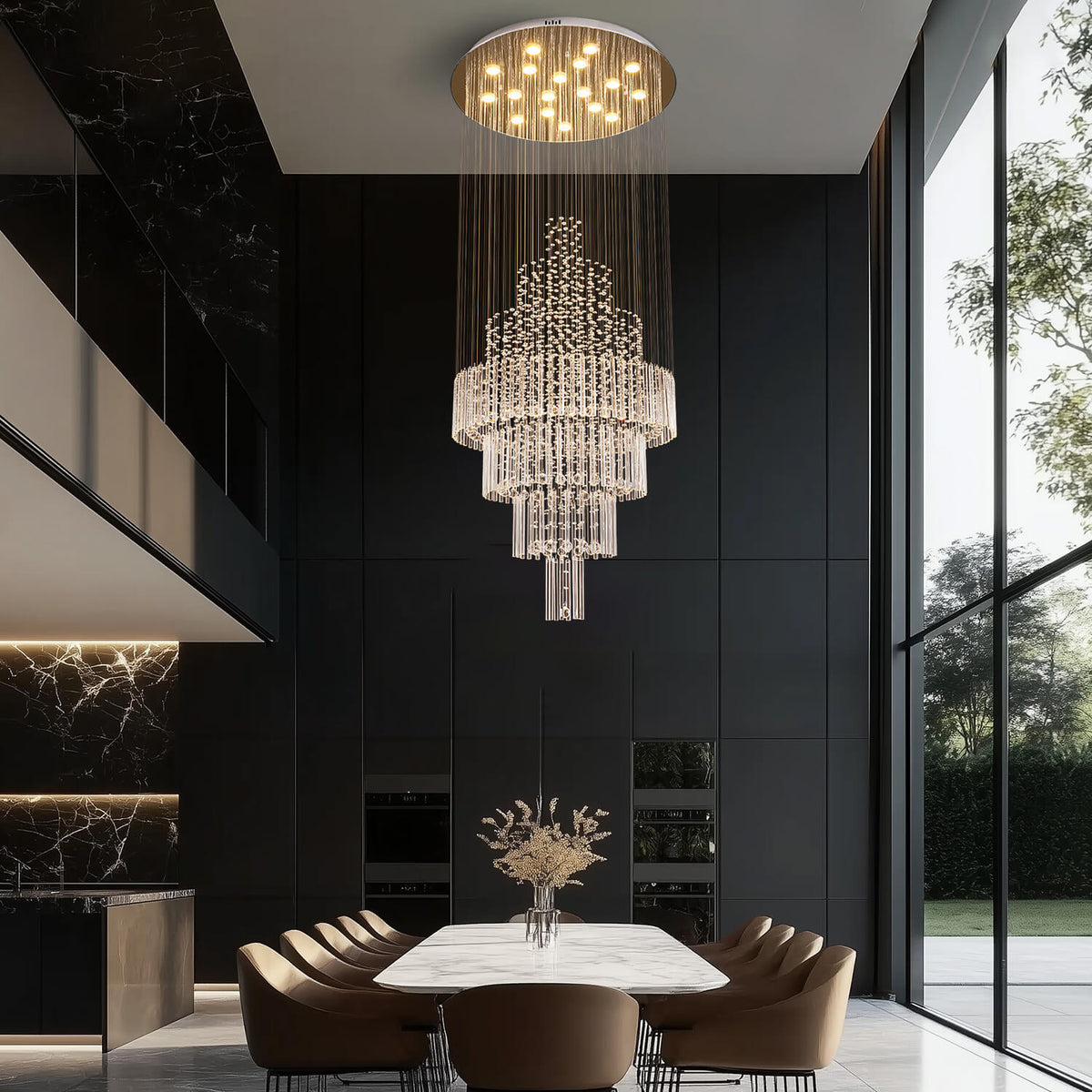 Spiral Crystal Chandelier with Adjustable Height for Grand Entryways and Foyers