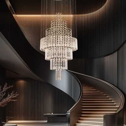 Spiral Crystal Chandelier with Adjustable Height for Grand Entryways and Foyers