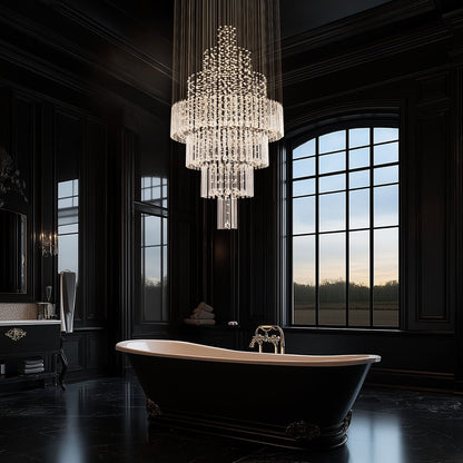 Spiral Crystal Chandelier with Adjustable Height for Grand Entryways and Foyers