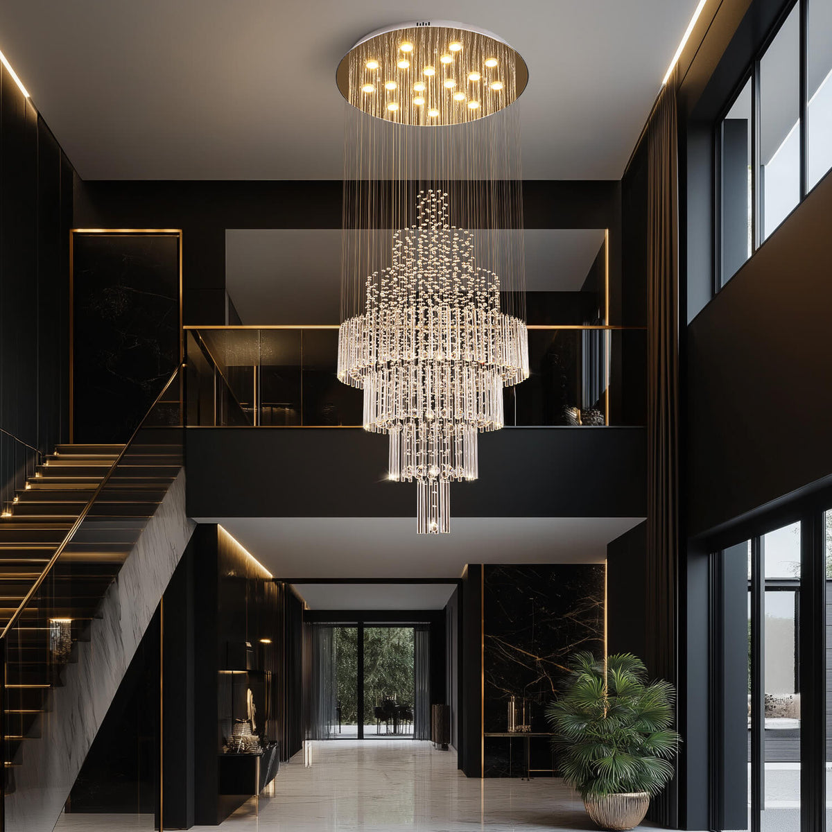 Spiral Crystal Chandelier with Adjustable Height for Grand Entryways and Foyers