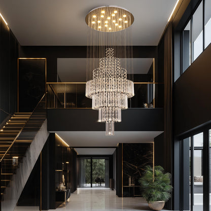 Spiral Crystal Chandelier with Adjustable Height for Grand Entryways and Foyers