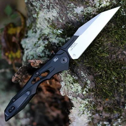 Utility Knife with Wharncliffe Blade, Everyday Carry Knife with Push Button Lock, Switchblade Knife with Aluminum Handle