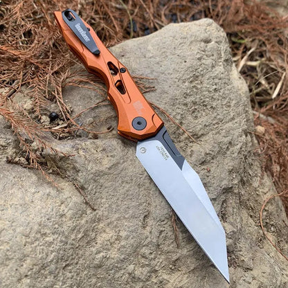 Everyday Carry Knife with Push Button, Automatic EDC Folding Knife with Wharncliffe Blade, Camp Knife with Pocket Clip