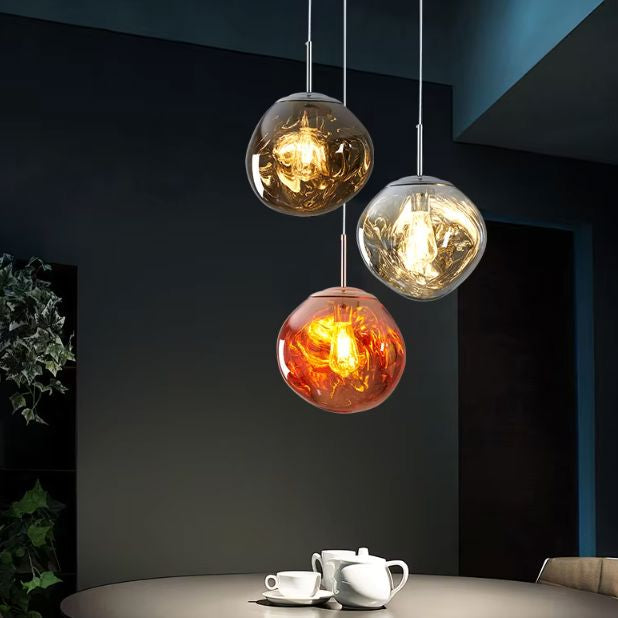 Reflective Globe Hanging Light Fixture Adjustable Height E27 Socket for Kitchens Dining Rooms | Modern Orb Ceiling Lamp Chrome Gold Glass