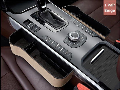 Car Console Organizer with Cup Holder, Car Seat Gap Filler with Coin Box and Storage, Leather Car Seat Organizer