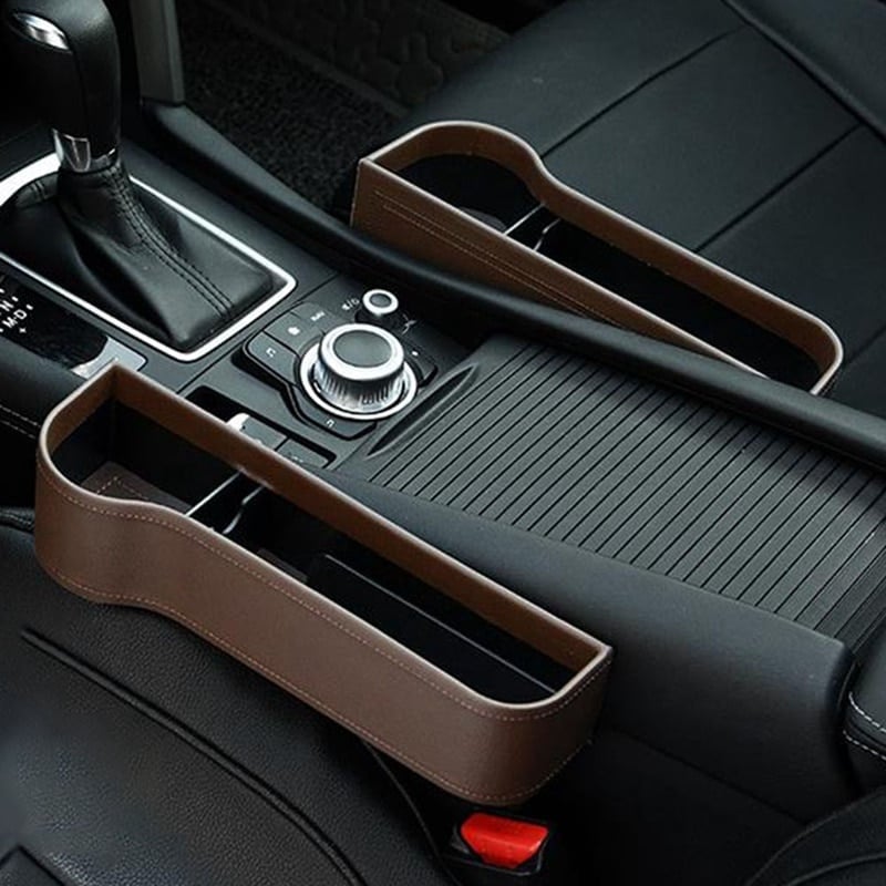 Car Console Organizer with Cup Holder, Car Seat Gap Filler with Coin Box and Storage, Leather Car Seat Organizer
