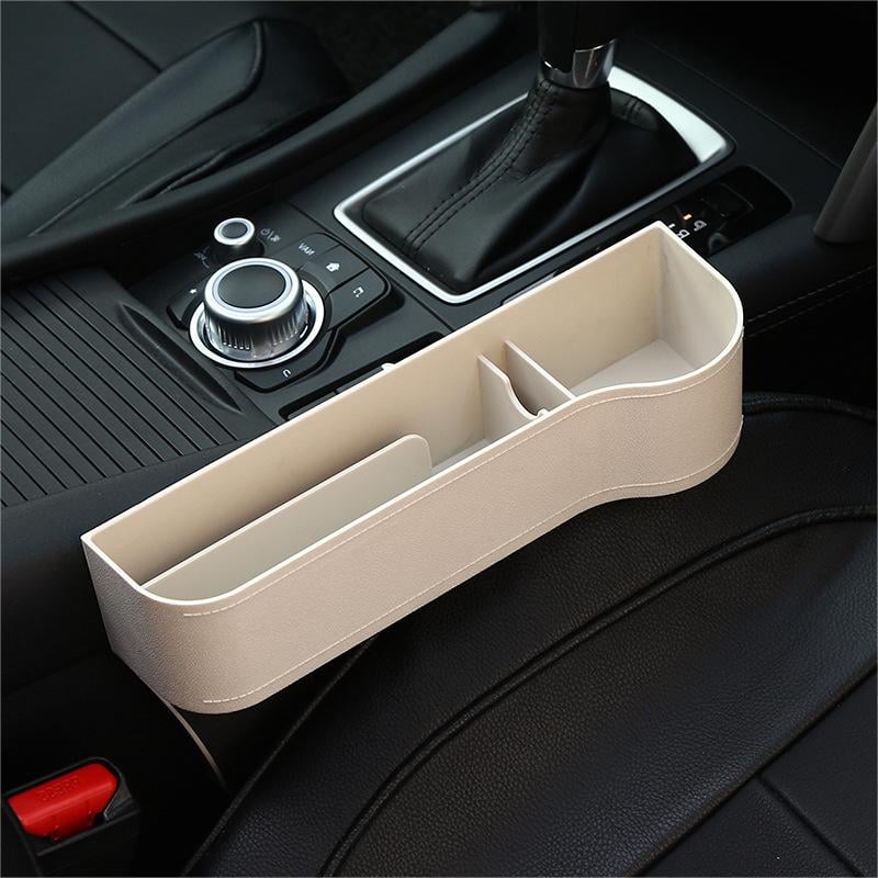 Car Console Organizer with Cup Holder, Car Seat Gap Filler with Coin Box and Storage, Leather Car Seat Organizer
