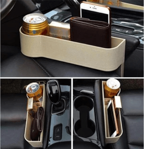 Car Console Organizer with Cup Holder, Car Seat Gap Filler with Coin Box and Storage, Leather Car Seat Organizer