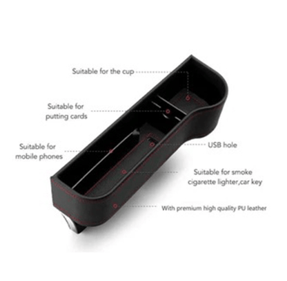 Car Console Organizer with Cup Holder, Car Seat Gap Filler with Coin Box and Storage, Leather Car Seat Organizer