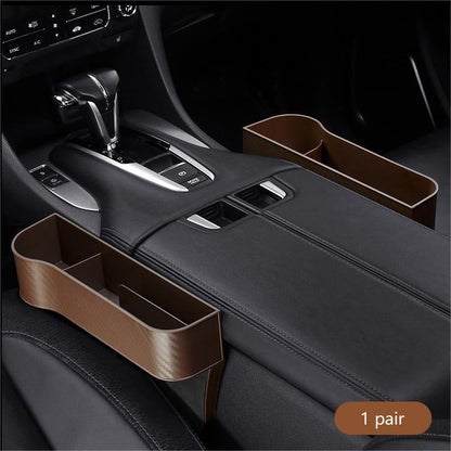 Car Console Organizer with Cup Holder, Car Seat Gap Filler with Coin Box and Storage, Leather Car Seat Organizer