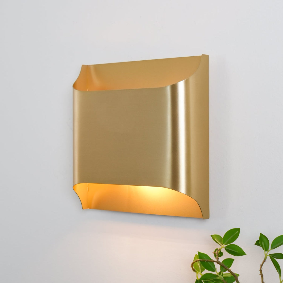 Brass Indoor LED Wall Light Fixture for Bedroom Living Room Hallway 10 Inch Square Contemporary Accent Lamp E14 G9 Socket Modern Home Lighti