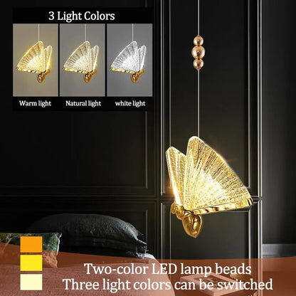 LED Ceiling Fixture Glass Wing Shade Adjustable Cord Bedroom Accent Lamp Multi-Color Lighting for Dining Rooms Kids Rooms Reading Nooks