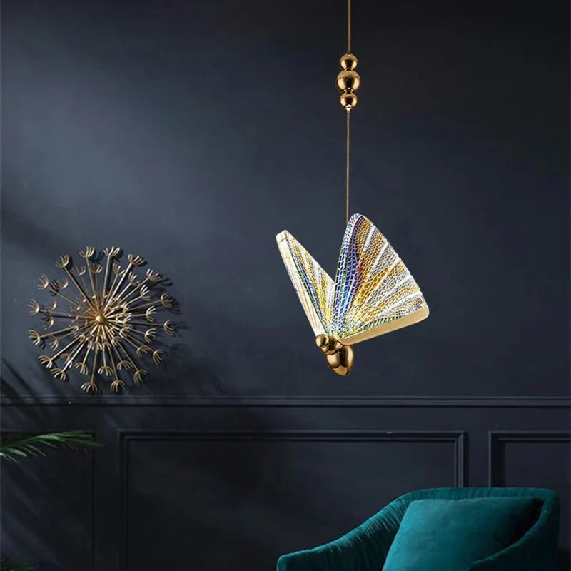 LED Ceiling Fixture Glass Wing Shade Adjustable Cord Bedroom Accent Lamp Multi-Color Lighting for Dining Rooms Kids Rooms Reading Nooks