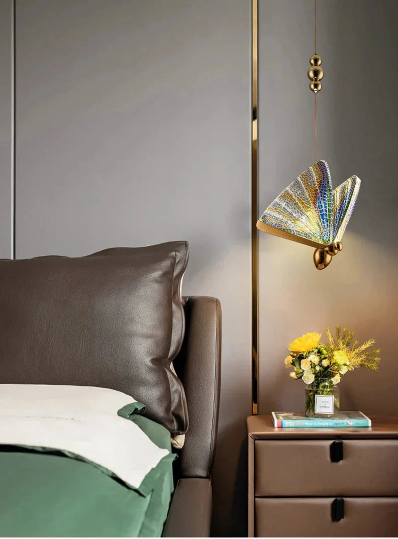 LED Ceiling Fixture Glass Wing Shade Adjustable Cord Bedroom Accent Lamp Multi-Color Lighting for Dining Rooms Kids Rooms Reading Nooks