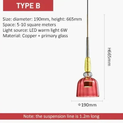 Colorful Glass Pendant Light – Modern Single-Bulb Ceiling Fixture for Dining Room, Kitchen & Bedroom