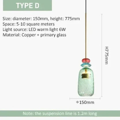 Colorful Glass Pendant Light – Modern Single-Bulb Ceiling Fixture for Dining Room, Kitchen & Bedroom