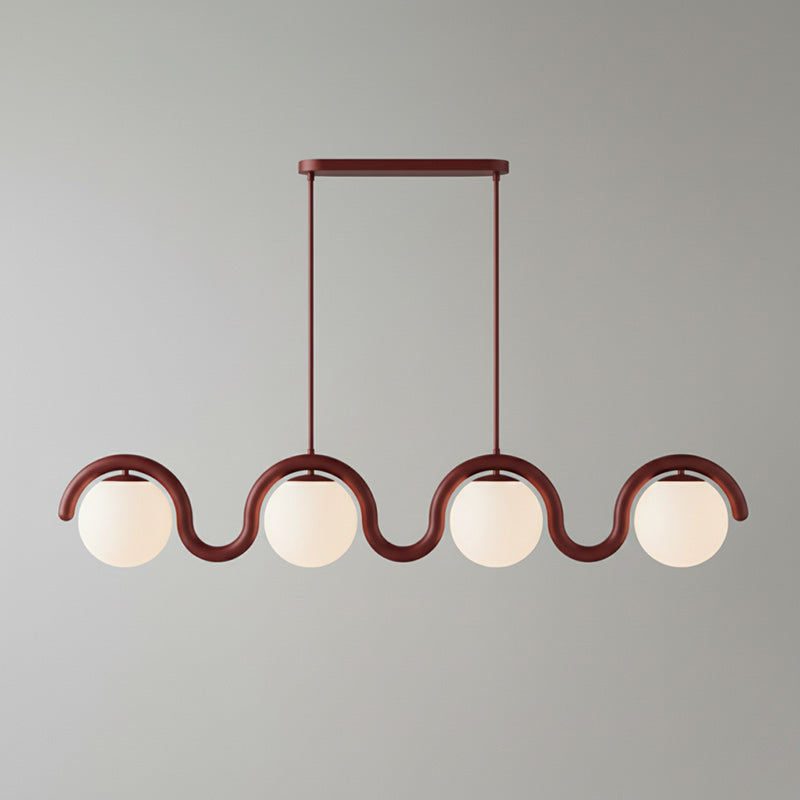 Modern Linear Chandelier with Curved Metal Frame & Glass Sphere – Art Nouveau Pendant Light for Dining Room