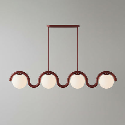 Modern Linear Chandelier with Curved Metal Frame & Glass Sphere – Art Nouveau Pendant Light for Dining Room