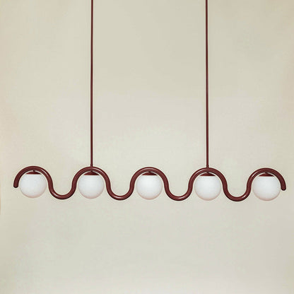 Modern Linear Chandelier with Curved Metal Frame & Glass Sphere – Art Nouveau Pendant Light for Dining Room