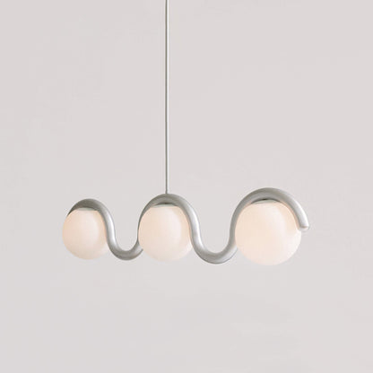 Modern Linear Chandelier with Curved Metal Frame & Glass Sphere – Art Nouveau Pendant Light for Dining Room