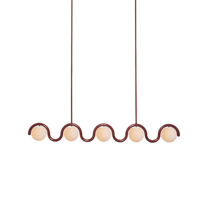Modern Linear Chandelier with Curved Metal Frame & Glass Sphere – Art Nouveau Pendant Light for Dining Room