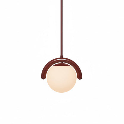 Modern Linear Chandelier with Curved Metal Frame & Glass Sphere – Art Nouveau Pendant Light for Dining Room