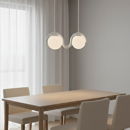 Modern Linear Chandelier with Curved Metal Frame & Glass Sphere – Art Nouveau Pendant Light for Dining Room