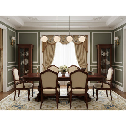 Modern Linear Chandelier with Curved Metal Frame & Glass Sphere – Art Nouveau Pendant Light for Dining Room