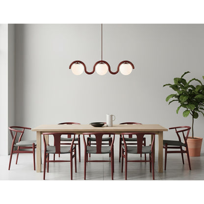 Modern Linear Chandelier with Curved Metal Frame & Glass Sphere – Art Nouveau Pendant Light for Dining Room