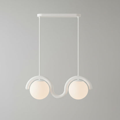 Modern Linear Chandelier with Curved Metal Frame & Glass Sphere – Art Nouveau Pendant Light for Dining Room