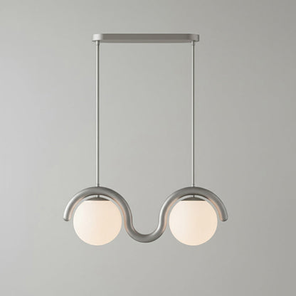 Modern Linear Chandelier with Curved Metal Frame & Glass Sphere – Art Nouveau Pendant Light for Dining Room