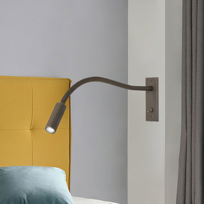 Flexible Gooseneck LED Reading Sconce 14 in Aluminum Indoor Wall Light for Bedroom Hallway Study Modern Task Lighting Push Button Switch