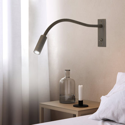Flexible Gooseneck LED Reading Sconce 14 in Aluminum Indoor Wall Light for Bedroom Hallway Study Modern Task Lighting Push Button Switch