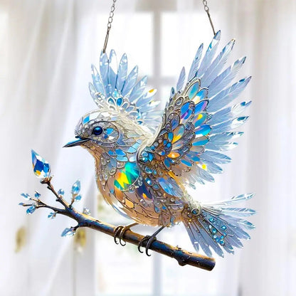 Acrylic Prism Bird Ornament Blue 8 Inch Window Rainbow Maker Light Refraction Hanging Decor Gift for Home Living Room Conservatory Sun Catch