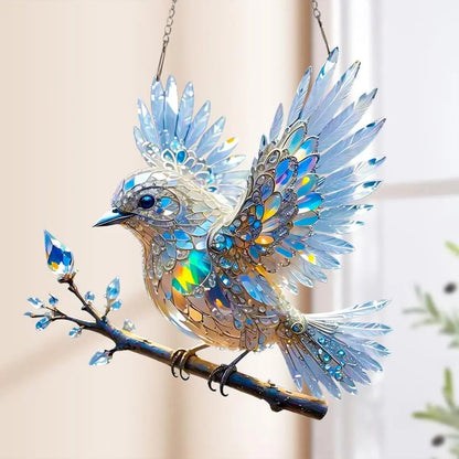 Acrylic Prism Bird Ornament Blue 8 Inch Window Rainbow Maker Light Refraction Hanging Decor Gift for Home Living Room Conservatory Sun Catch