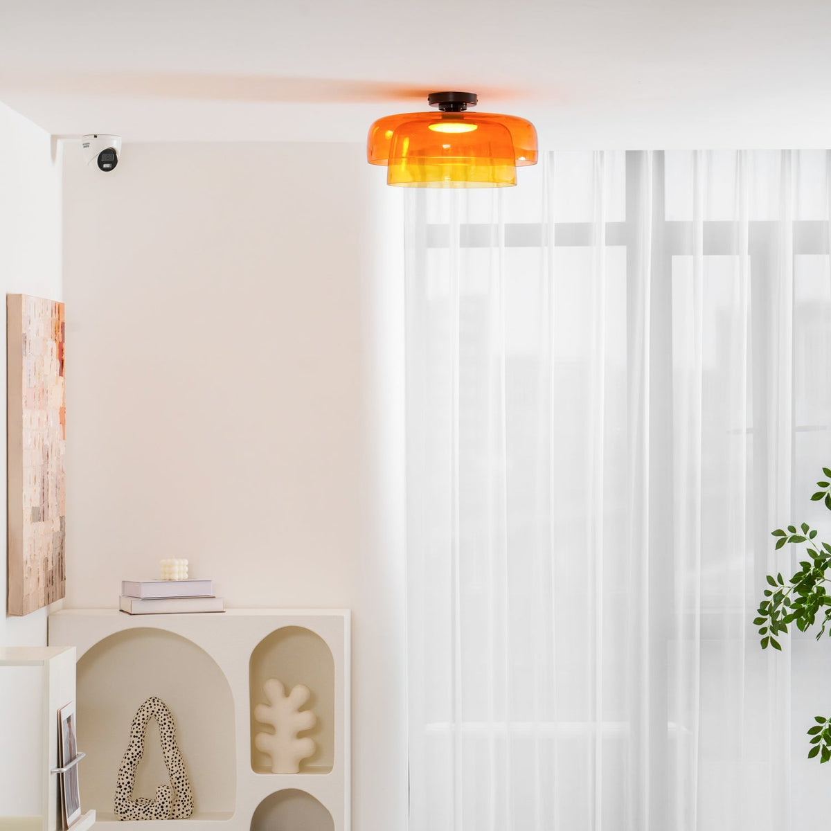 Tiered LED Flush Mount Light 16.5 in Glass Metal Indoor Fixture for Bedroom Living Room Low Ceilings Adjustable Color Temperature 3000K 4000