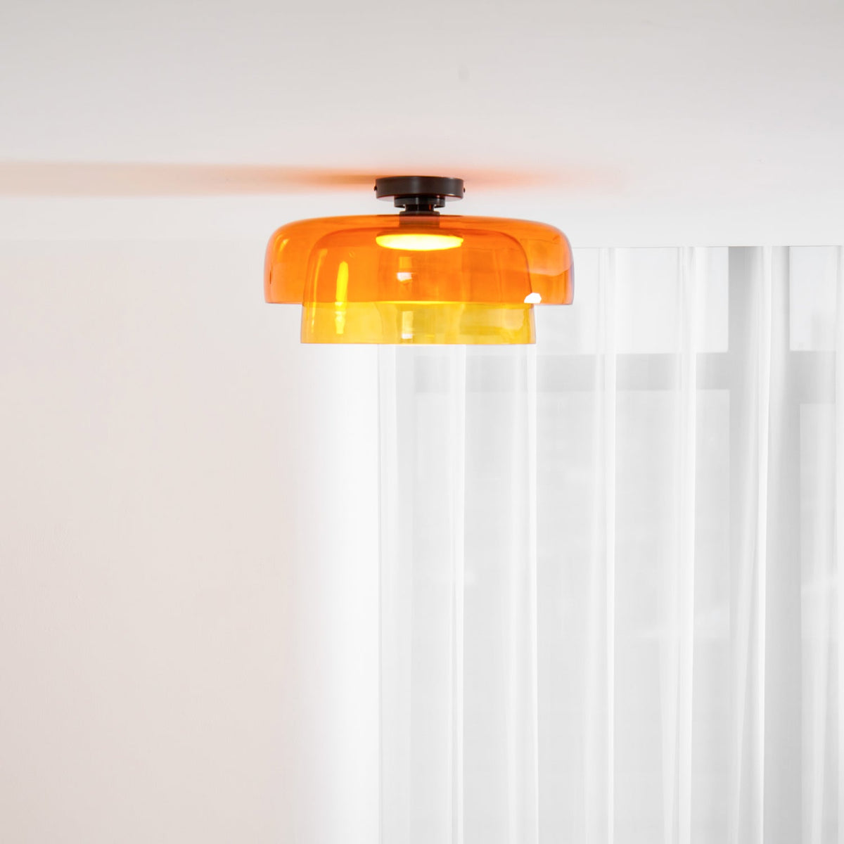 Tiered LED Flush Mount Light 16.5 in Glass Metal Indoor Fixture for Bedroom Living Room Low Ceilings Adjustable Color Temperature 3000K 4000