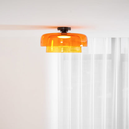Tiered LED Flush Mount Light 16.5 in Glass Metal Indoor Fixture for Bedroom Living Room Low Ceilings Adjustable Color Temperature 3000K 4000