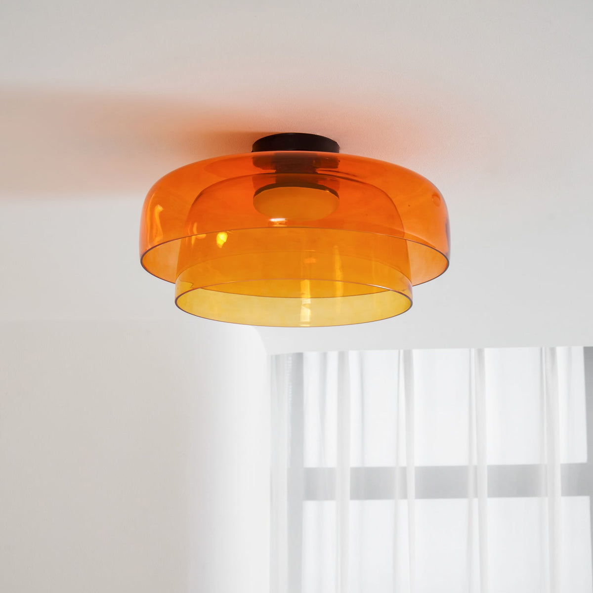 Tiered LED Flush Mount Light 16.5 in Glass Metal Indoor Fixture for Bedroom Living Room Low Ceilings Adjustable Color Temperature 3000K 4000
