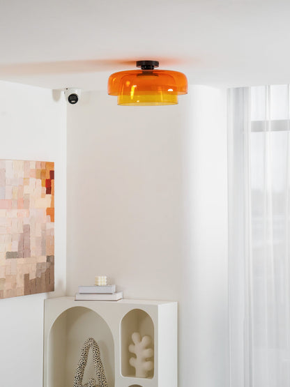 Tiered LED Flush Mount Light 16.5 in Glass Metal Indoor Fixture for Bedroom Living Room Low Ceilings Adjustable Color Temperature 3000K 4000