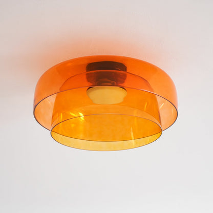 Tiered LED Flush Mount Light 16.5 in Glass Metal Indoor Fixture for Bedroom Living Room Low Ceilings Adjustable Color Temperature 3000K 4000