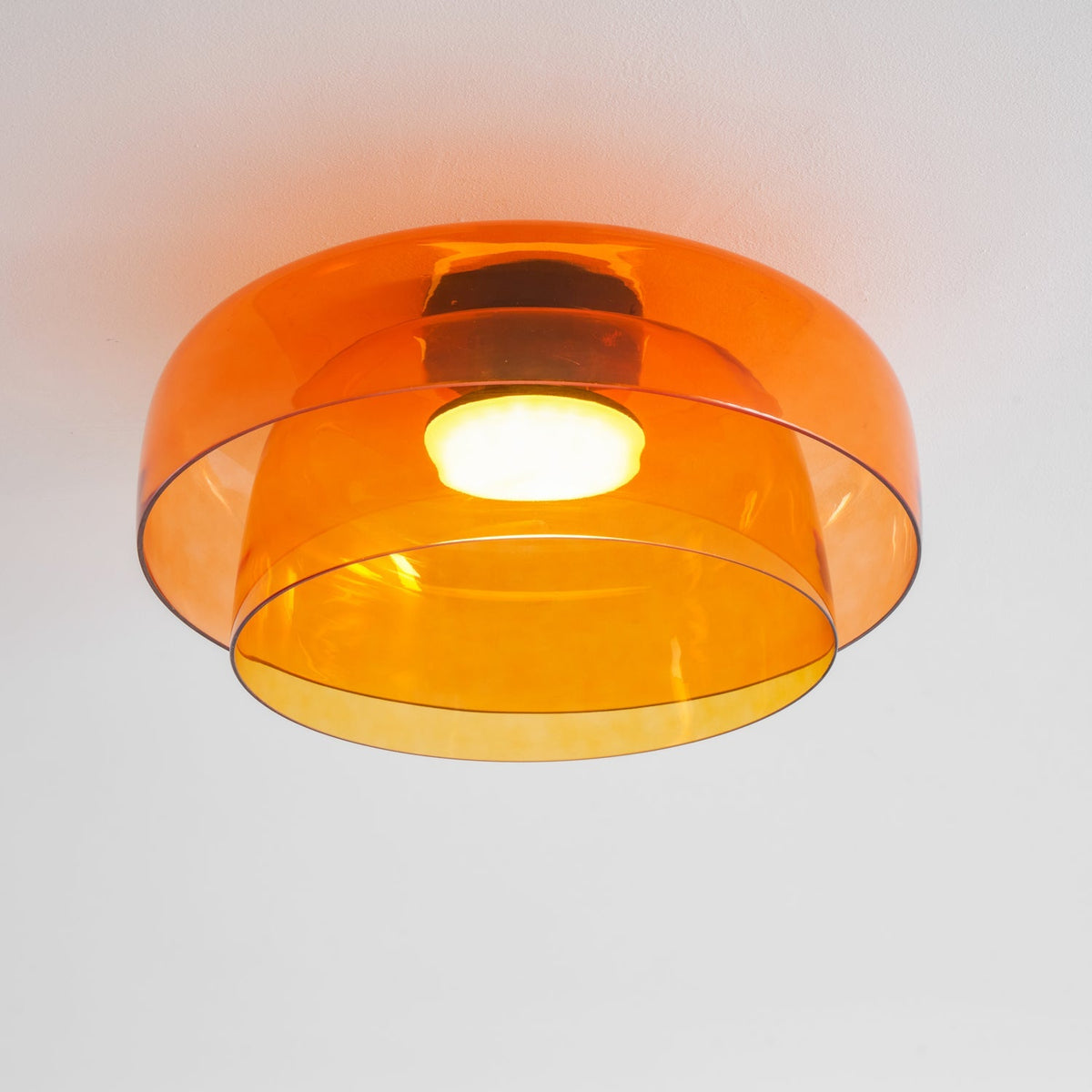 Tiered LED Flush Mount Light 16.5 in Glass Metal Indoor Fixture for Bedroom Living Room Low Ceilings Adjustable Color Temperature 3000K 4000