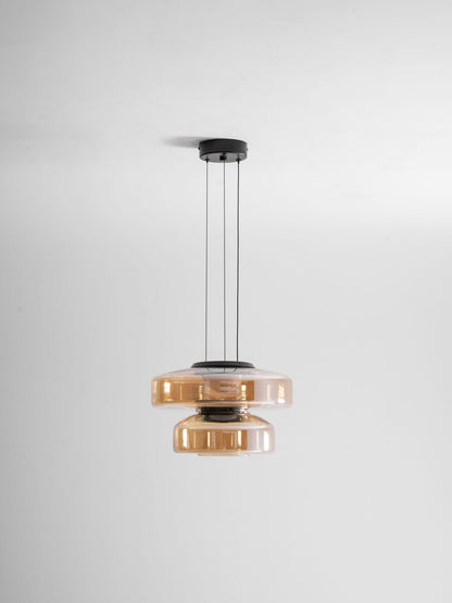 Tiered Glass Pendant Ceiling Fixture LED Multi-Level Hanging Light for Kitchen Island Dining Room Modern Layered Chandelier Adjustable Heigh