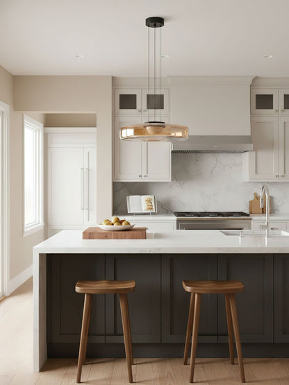 Tiered Glass Pendant Ceiling Fixture LED Multi-Level Hanging Light for Kitchen Island Dining Room Modern Layered Chandelier Adjustable Heigh