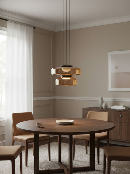 Tiered Glass Pendant Ceiling Fixture LED Multi-Level Hanging Light for Kitchen Island Dining Room Modern Layered Chandelier Adjustable Heigh