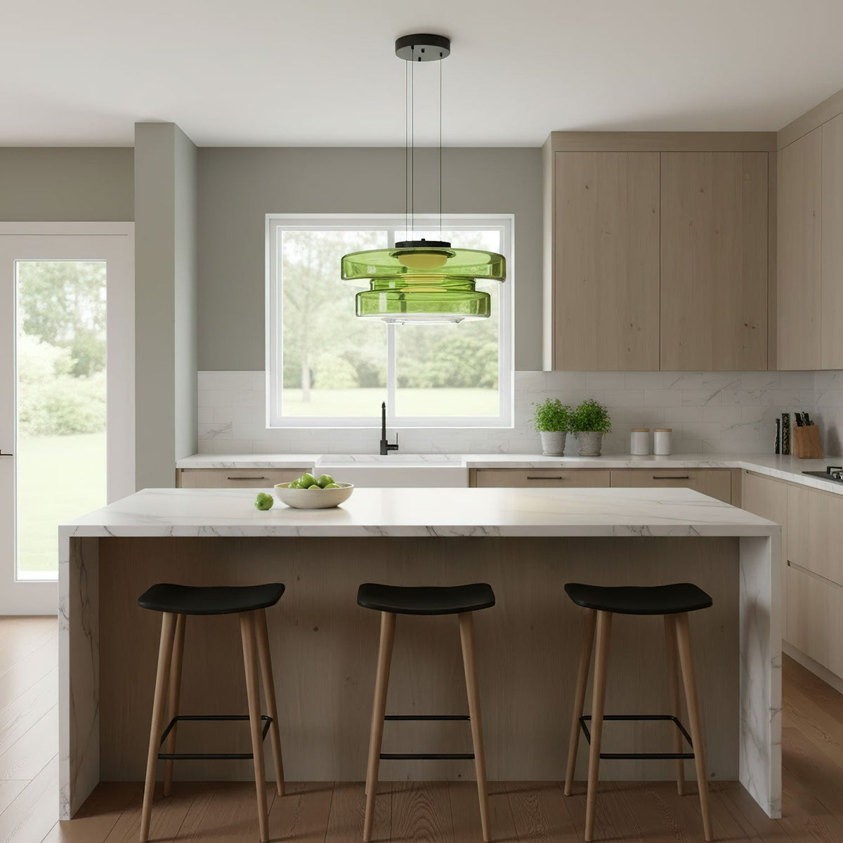 Tiered Glass Pendant Ceiling Fixture LED Multi-Level Hanging Light for Kitchen Island Dining Room Modern Layered Chandelier Adjustable Heigh